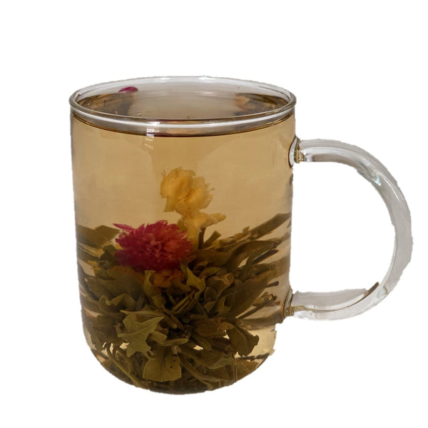 Jasmine flowering tea with pink amaranth globe and white flowers
