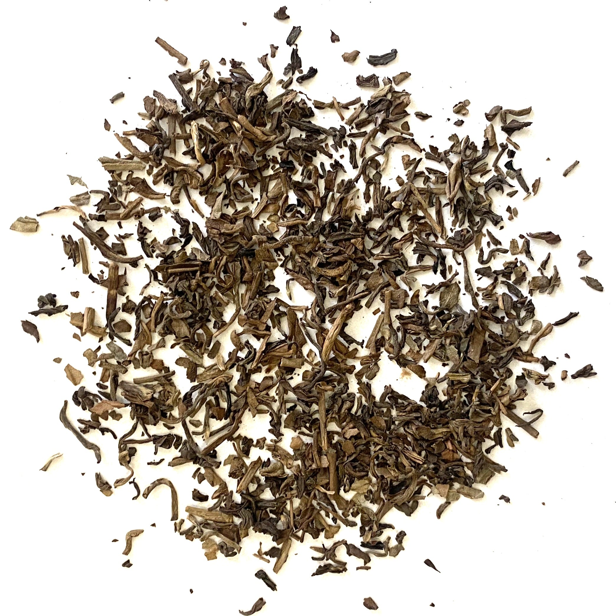 Decaf English Breakfast, brownish hue to the dry leaf.