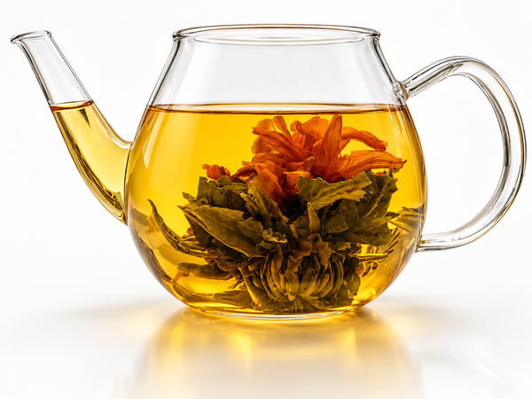 Green flowering tea, jasmine, lily like flower, osmanthus blossoms