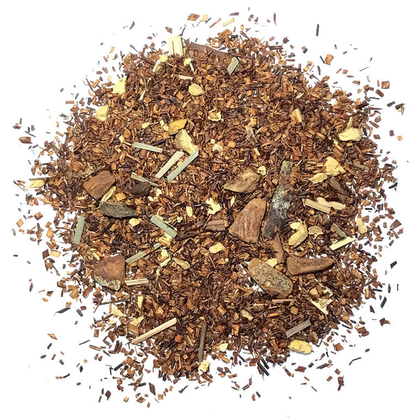 Rooibos with ginger root, cinnamon chips, lemongrass, with Natural and Artificial flavors.