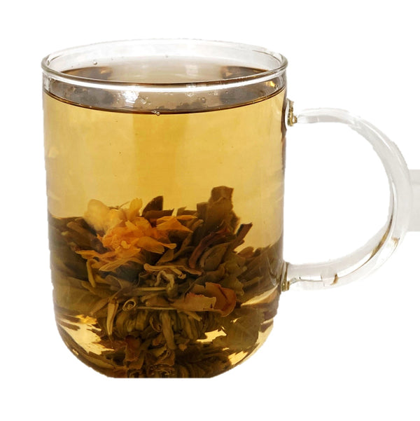 Flowering tea with peach and white flowers