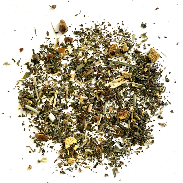 Holy Basil, Fennel Seed, Lemon Grass, Licorice Root, Star Anise, Orange Peel, Peppermint with N/A Flavors
