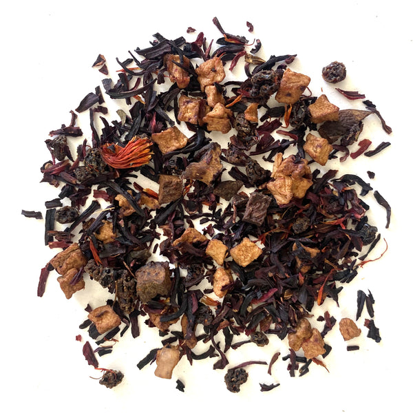 Herbal Blend with Cherry, Elderberry, Rosehips, Hibiscus, and Cranberry, with Natural &amp; Artificial Flavoring.