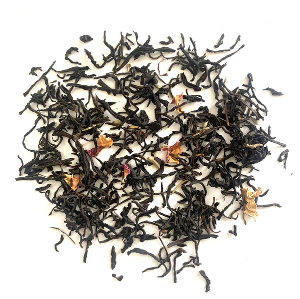Black tea with rose petals, lavender, and rosemary, with natural and artificial flavors.