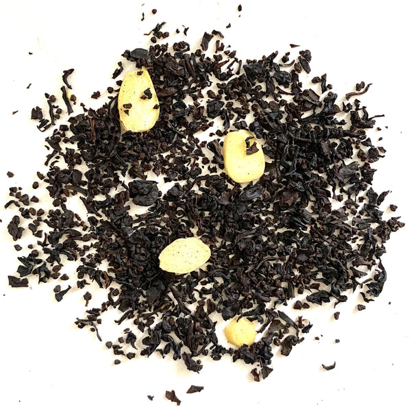 Black tea with Almond pieces and Natural flavors. Allergens - Almonds/Nuts